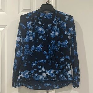 Vince Camuto Blouse Womens Blue Floral Wrap top Long Sleeve